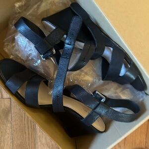 Elegant Black Strappy Wedge Sandals